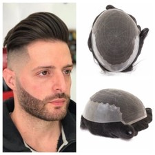 Mens Toupee Hair Replacement System French Lace Front Thin Skin Wig Hairpiece Q6