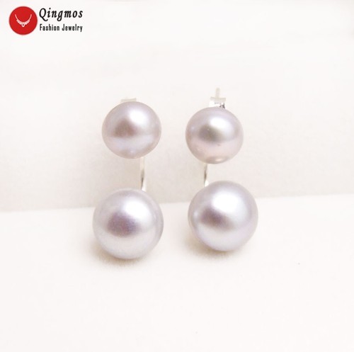 Pendientes planos redondos de doble cara de perlas grises naturales de 8-11 mm para mujer joyería 702 - Imagen 1 de 6
