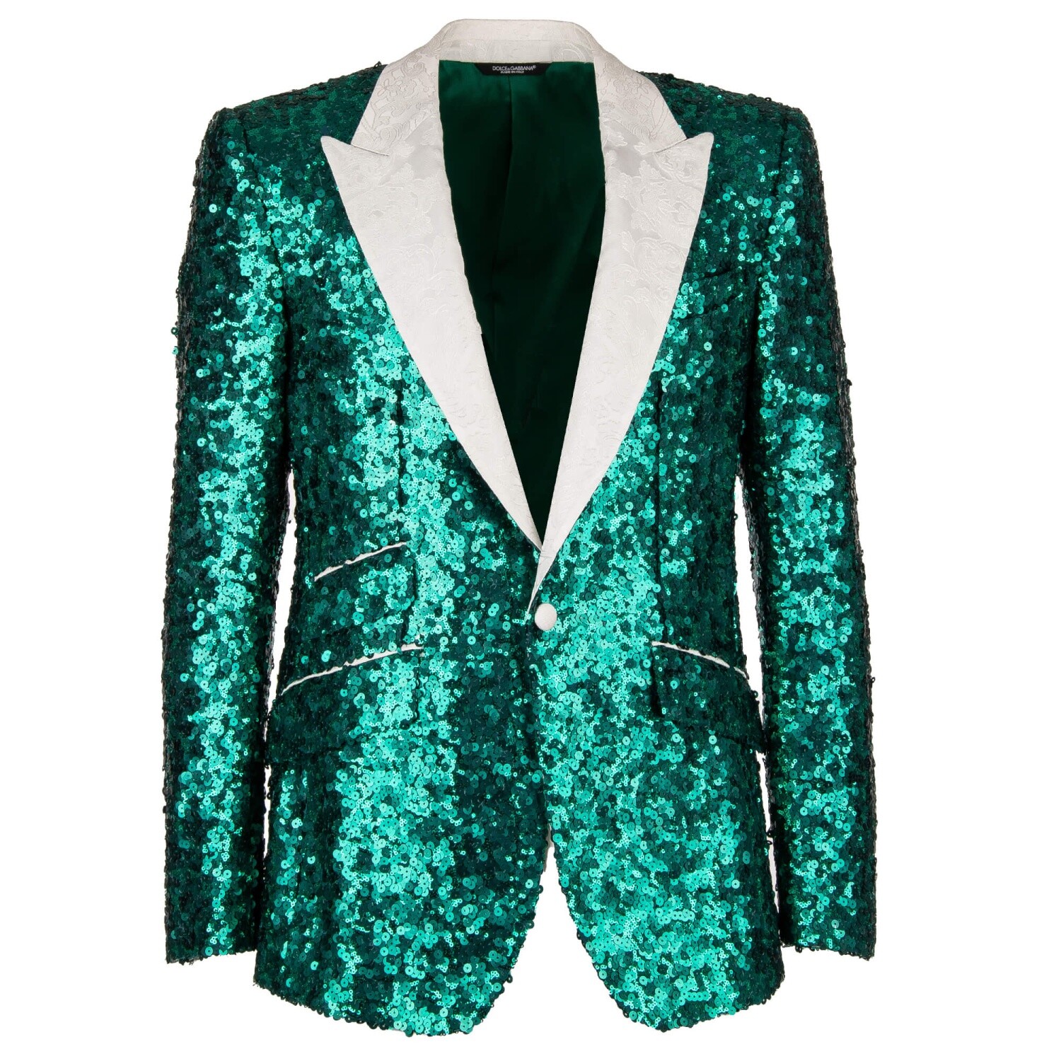 DOLCE & GABBANA Sequined Jacquard Tuxedo Blazer Jacket SICILIA Green White 11179