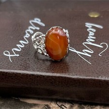 Handcrafted Red Swirled Agate Oval Cabochon Boho Stainless Steel Ring Open Back