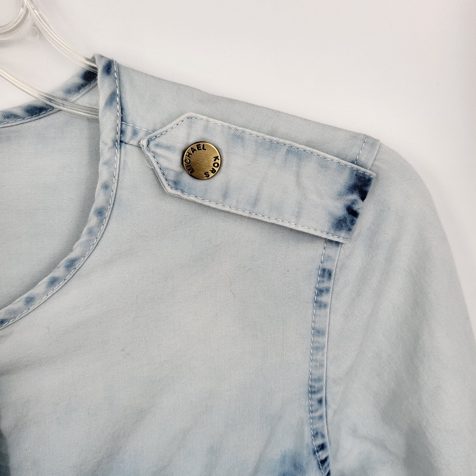 Michael Kors XS Acid Wash Chambray Shirtdress Snap Front Pocket Roll Tab Romper thumbnail 4