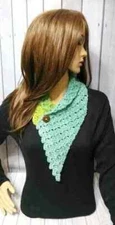 crochet womans handmade button cowl scarf neck warmer sandcastle green blue new