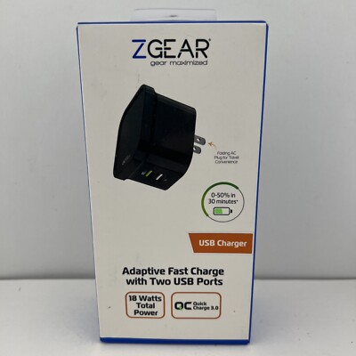 ZGEAR Adaptive Fast Charge Wall Charger w/ 2 USB Ports, Travel Foldable AC Plug