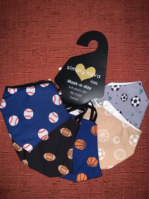 Simply Nova Mask-a-day 5 pack non medical reusable face masks KIDS 5-8 yrs old