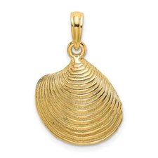 14k Yellow Gold Textured Clam Shell Charm Pendant Gift for Mother