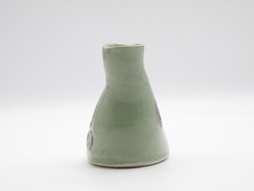 Vtg Handmade Art Pottery Bud Vase Unique Earthy Tone Green Brown 3.5” Marked JS - Picture 3 of 14