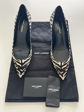 Saint Laurent Charlotte Calf-Hair Zebra Print Kitten Heel Pumps - EU 39 / U.K. 6
