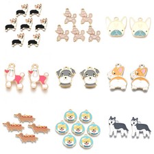 10Pcs Animal Alloy Enamel Pendants Cute Dog Dangle Charms Pendant Jewelry Making