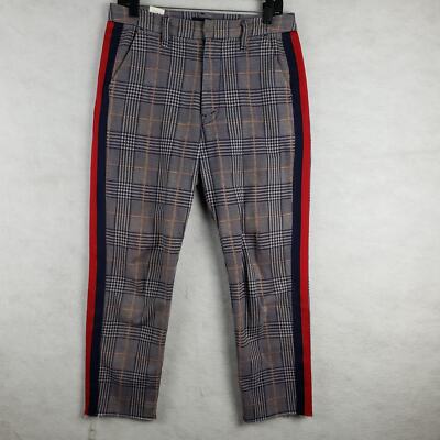 Mother Jeans 28 The Shaker Prep Fray Pant Blue Red Plaid Track Stripe  Trouser