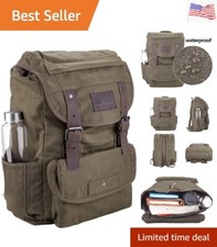 Waterproof Waxed Canvas Backpack for Men Travel Rucksack Leather Trimming Gre...