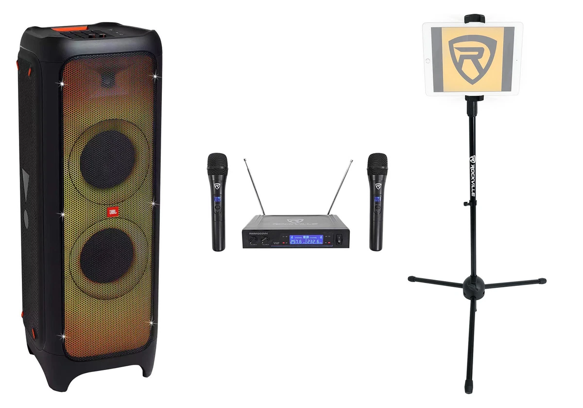 JBL Partybox Karaoke Machine System w/DJ Pad+Wristband+Microphones+Tablet  Stand