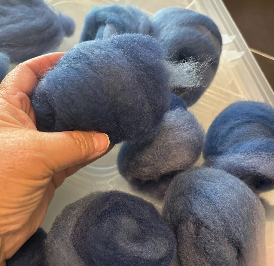 Assorted Wool Dyed Blues Teals Multicolor Roving Fiber Ready to Spin Wool - Image 4 of 4