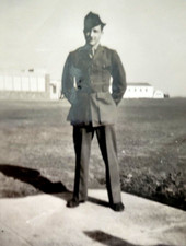 WWII Era US Soldiers in Uniform with Barracks in Background Original Photo