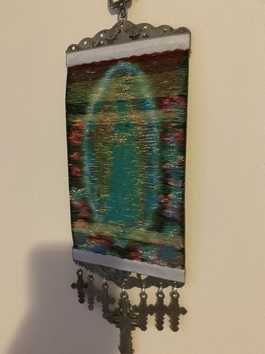 Guadalupe Mary icon banner Religious Rose Pure Cotton with Gold Yarn - Picture 5 of 5