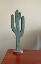 Carved Solid Wood Folk Art Look Cactus, Hand Painted, Signed "Papa 90"