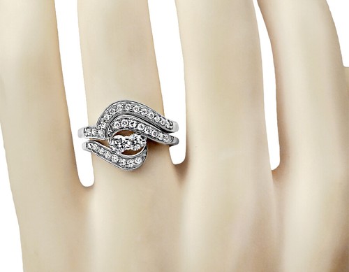 10K White Gold Solitaire Forever Us 2 Stone Diamond Engagement Ring Set .50 ct - Picture 4 of 4
