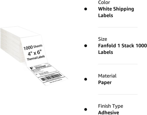 1000 4 x 6 Fanfold Direct Thermal Shipping Labels White Rollo Zebra Printers - Picture 11 of 11