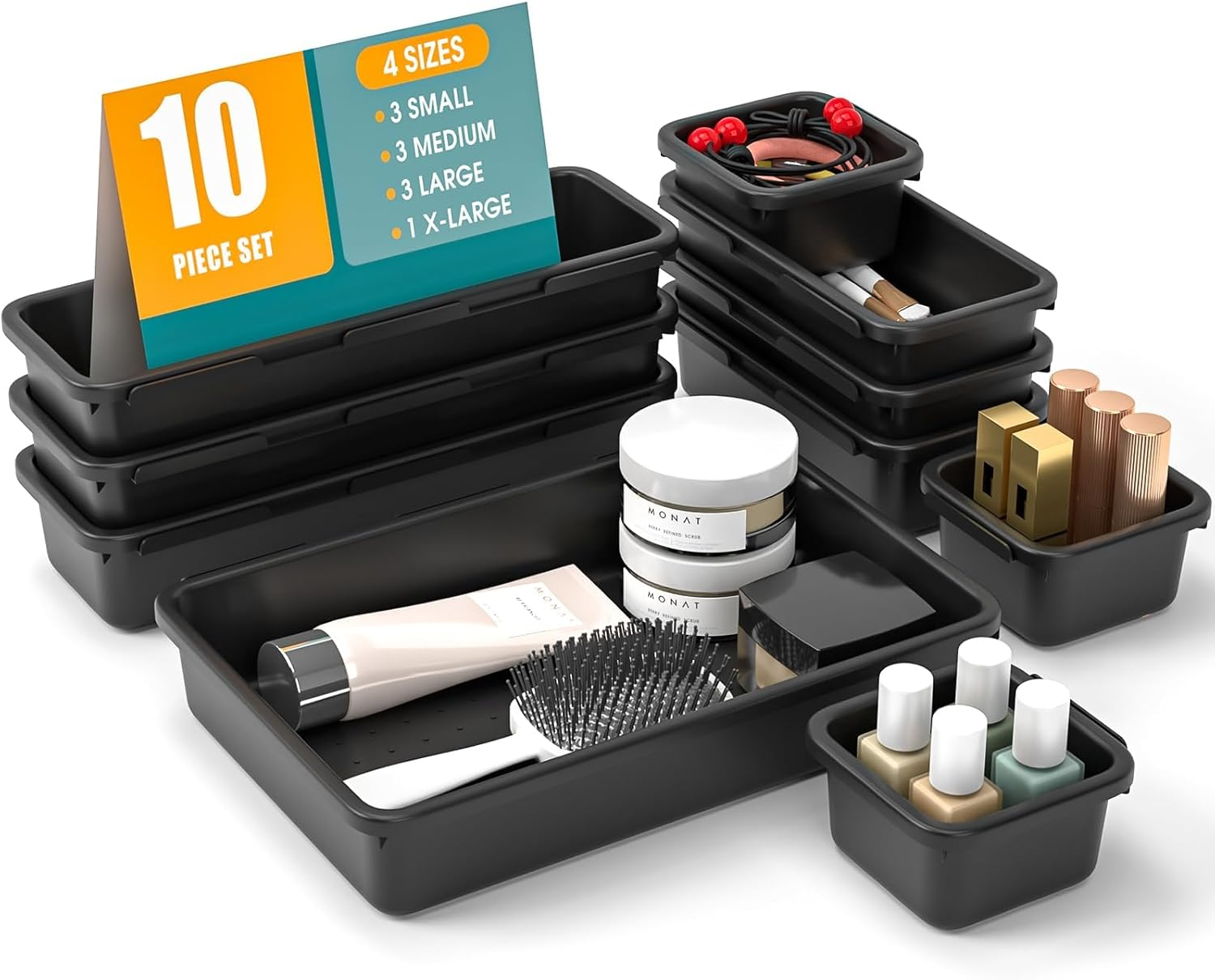 10 PSC Drawer Organizer Set, 4 Size Makeup Drawer Divider Organizer