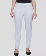 Alfred Dunner Women's White Petite Straight-Leg Tummy-Control Pants Size 12P
