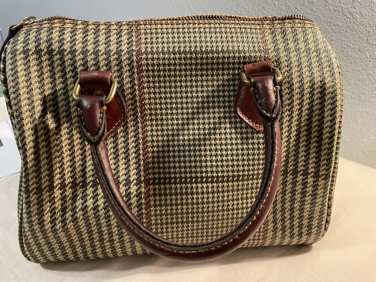 Lauren Ralph Lauren Vintage Tan Brown Houndstooth Plaid Large Purse  Shoulder Bag