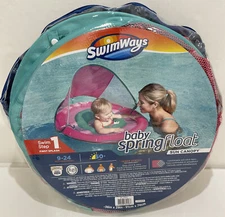 Swimways Baby Spring Float Pool Sun Canopy 9-24 Mths Pink Infant Toddler -Step 1