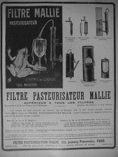  PUBLICITÉ DE PRESSE 1908 LE FILTRE MALLIÉ PASTEURISATEUR - ADVERTISING