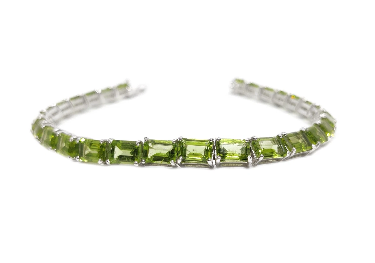 Mens Peridot Tennis Bracelet 925 Silver Peridot Emerald Cut