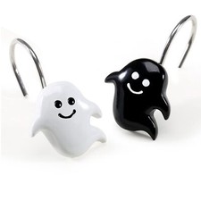Halloween Shower Curtain Hooks Black White Nightmare Decorative Shower Rings ...