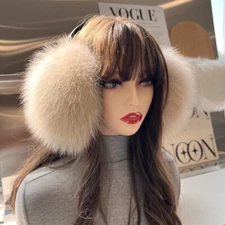 Women Large Real Fox Fur Earmuffs Warm Earlaps W Real Leather Bracket Ear Muffs