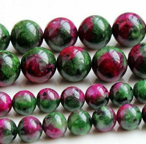 6mm 8mm 10mm 12mm Red Green Red Zoisite Round Gems Loose Beads 15" AAA - Picture 2 of 16