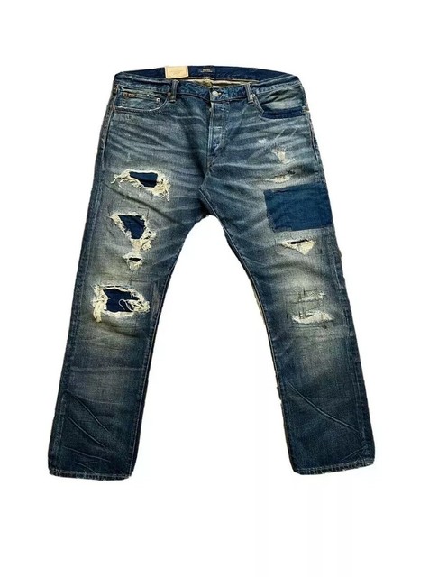 Polo Ralph Lauren The Sullivan Slim Distressed Patchwork Patch Jeans Sz 32 x 32 | eBay