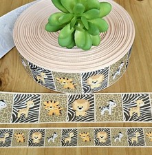 7/8  1.5 1 YD Jungle Animal Grosgrain Ribbon Lion Giraffe Tiger Baby Shower