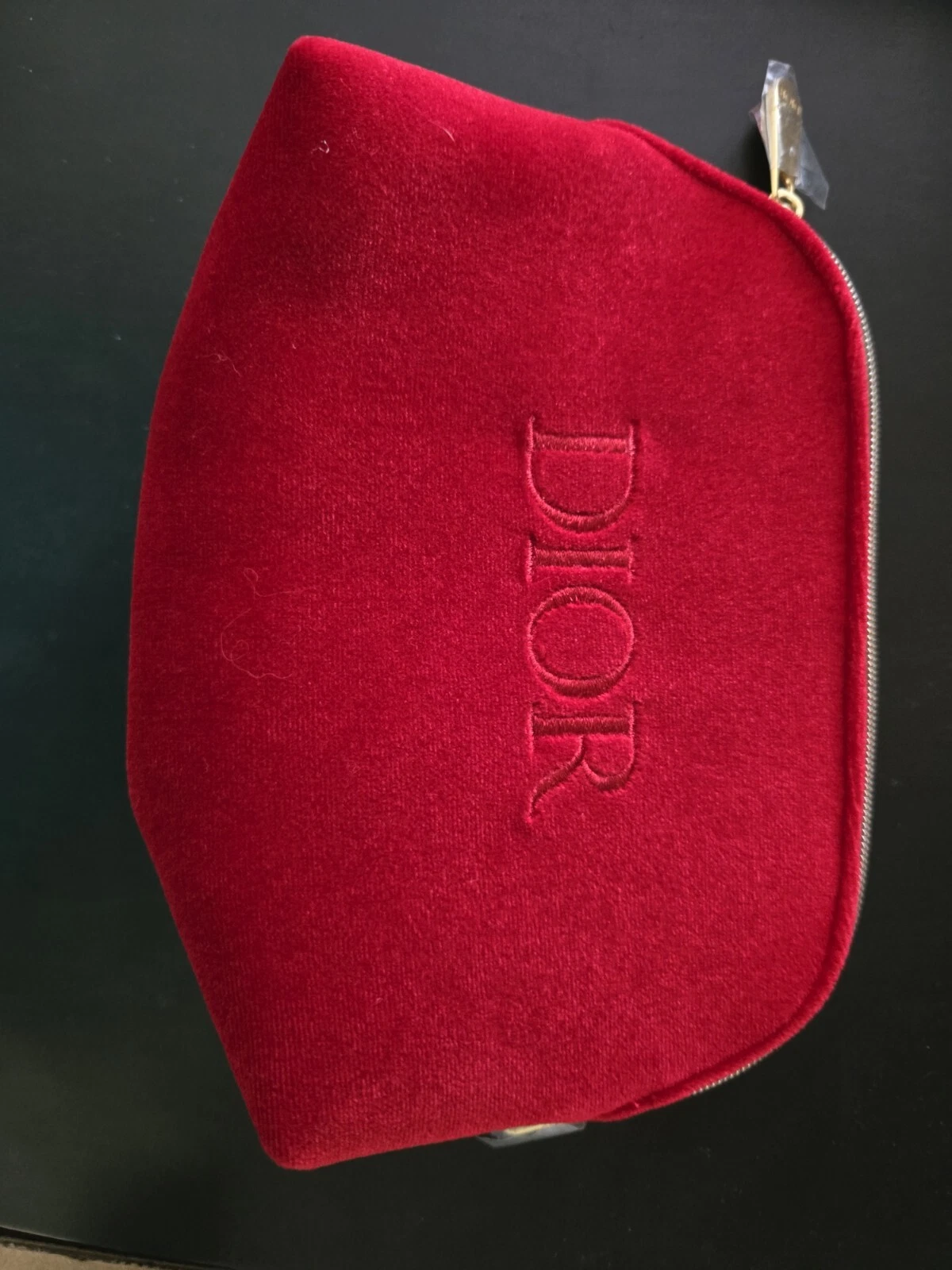 Trousse de toilette cosmétique voyage double fermeture éclair velours rouge Christian Dior NEUVE SANS BOITE