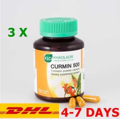 3X Turmeric Organic Khaolaor Curmin 500 Curcuma longa Linn Supplement 50 Caps