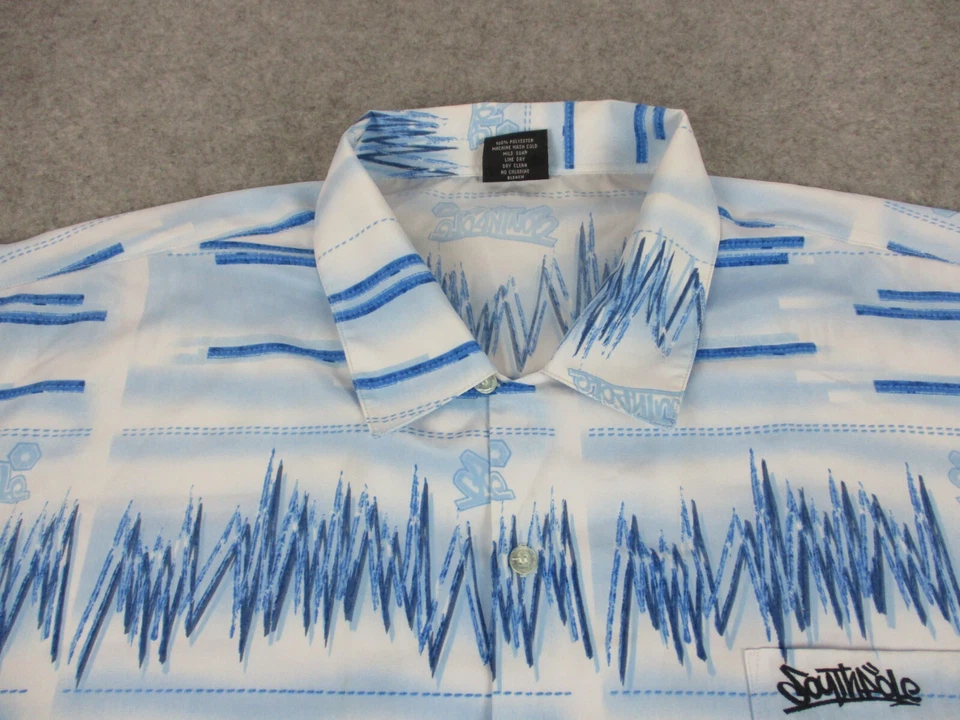 Southpole Shirt Mens 4XL XXXXL Blue White Striped Street Wear Button Up - Image 2 of 4