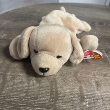 Ty Beanie Baby FETCH the Golden Labrador Retriever Dog Plush Stuffed Bent Tag