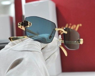 New Cartier rimless sunglasses glasses Panthere black gold Frame