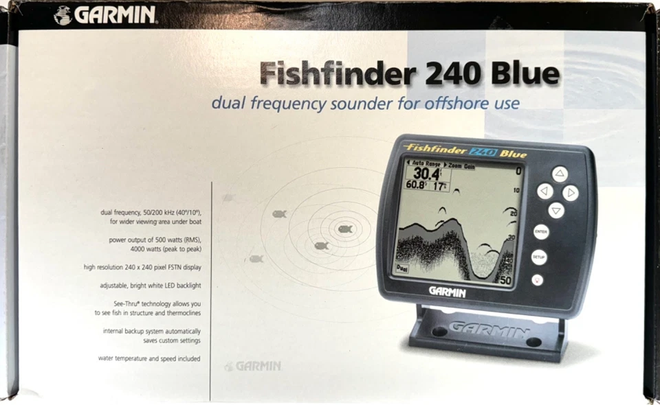 *NEW GARMIN Fishfinder 240 Blue BUNDLE KIT, NEW in BOX, Transducer, Speed, Cover - Image 2 of 4