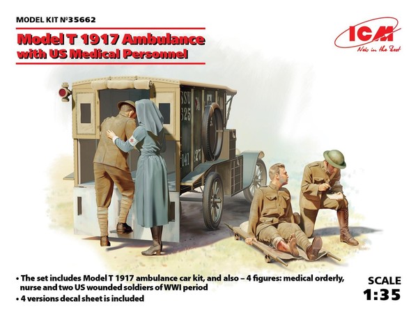 1:35 ICM KIT Model T 1917 Ambulance With Us Medical Personnel KIT ICM35662 Model-image
