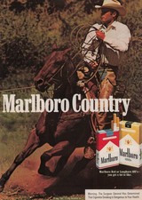1984 Vintage Print Ad Marlboro Cigarettes Cowboy Horseback Red Longhorn 100s