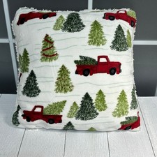 White Pillow with Red Vintage Truck and Christmas Trees