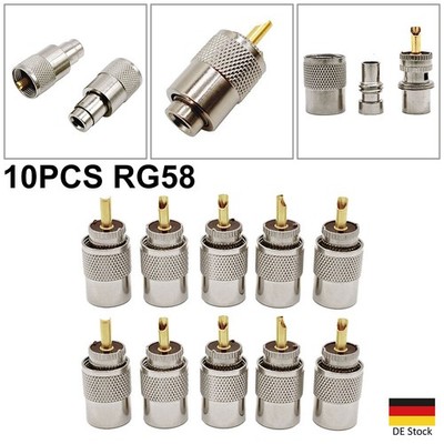 10 x PL 259 UHF-Stecker für 5 mm Kabel RG58 Antennen Verbinder Kupplung Adapter