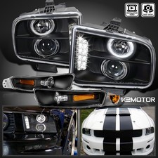 Fits 2005-2009 Ford Mustang Led Halo Black Projector Headlightsbumper Lamps