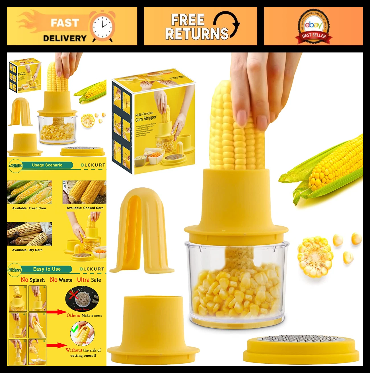 Corn Cob Stripper Tool, Corn Peeler for Corn on the Cob (Yellow)