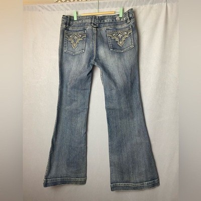 C est Toi Y2K Embroidered Flare bootcut Jeans w/ Gold Accents 15