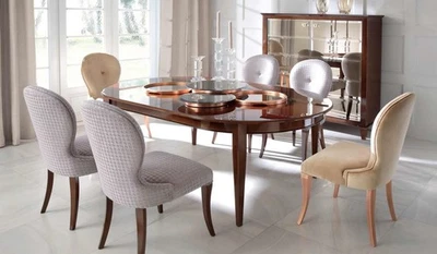 Luxus Esstisch Hochglanz Braun Esszimmer Set 6 Stühle Tisch Holz Möbel Neu 7tlg. - Bild 1 von 4