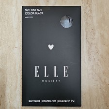 ELLE Silky Sheer Control Top Pantyhose Reinforced Toe Black One Size Nylon