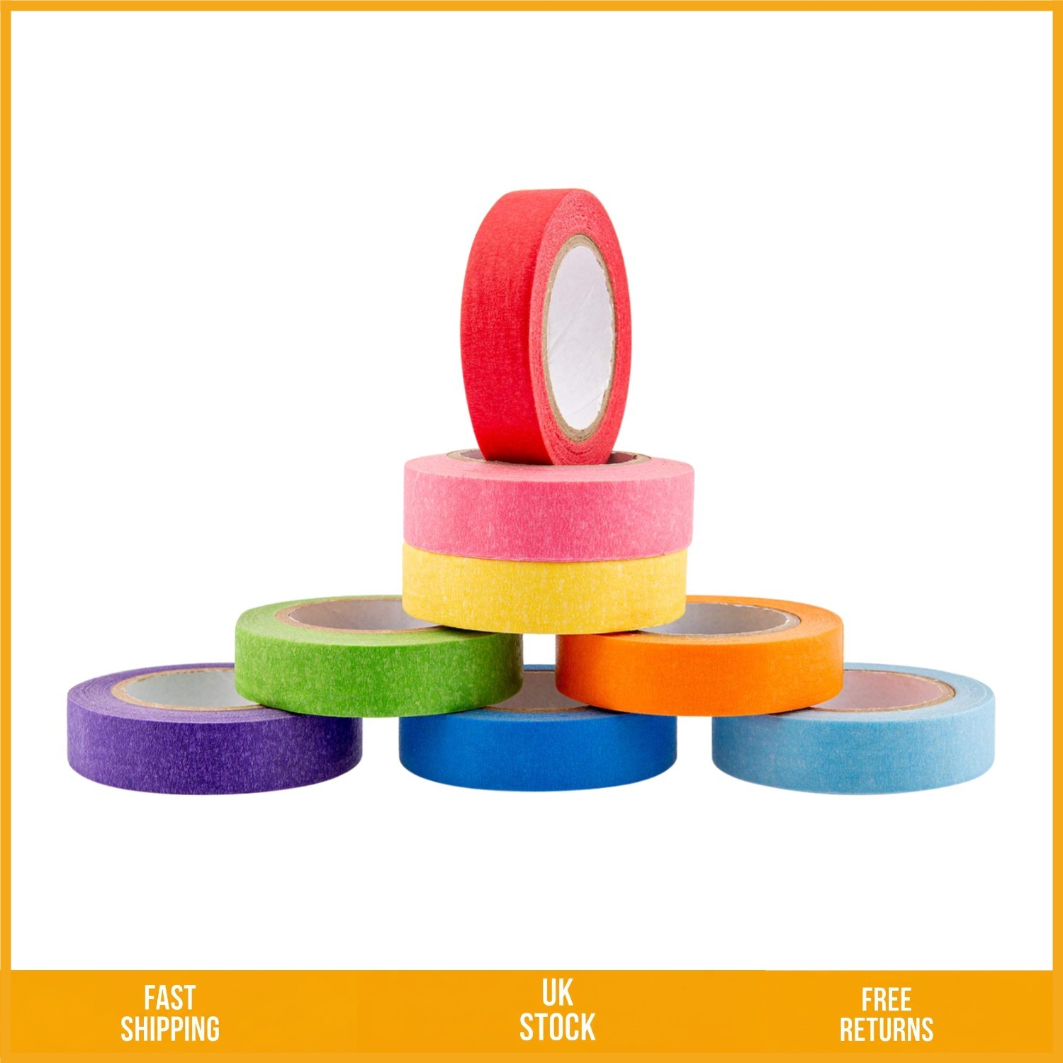 Vibrant Rainbow Masking Tape Set Writable Crafting Adhesive 15mm Wide 8 Rolls