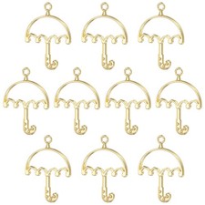 10Pcs Umbrella Shaped Alloy Open Back Bezel Pendants Resin Frame, Gold Tone