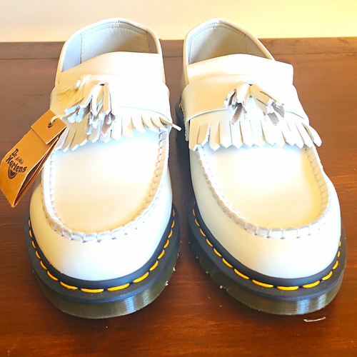 Dr. Martens White Leather Tassel Fringe Loafer Slip-On Shoes US 13 EU 47